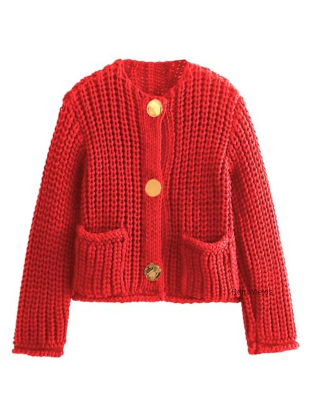 Women's Chunky Cropped Cardigan Button Down Knit Sweater Long Sleeve Loose Fit